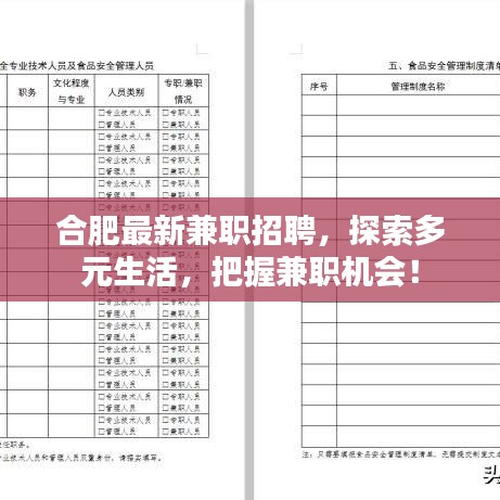 合肥最新兼职招聘，探索多元生活，把握兼职机会！