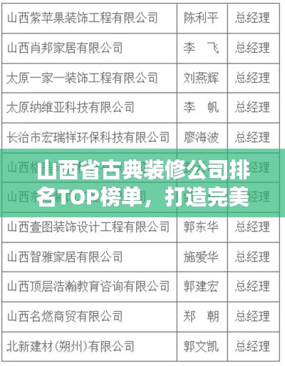 山西省古典装修公司排名TOP榜单，打造完美家居首选！